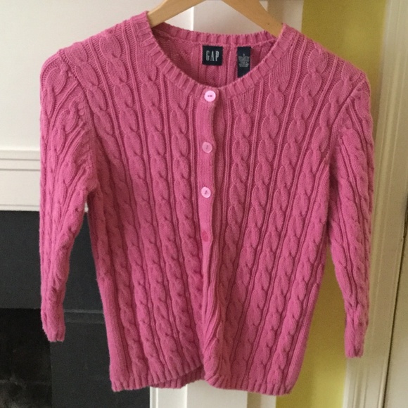 Vintage GAP Y2K Cable Knit Cardigan Sweater 3/4 Sleeve Bright Pink - Sz Small - Picture 1 of 13
